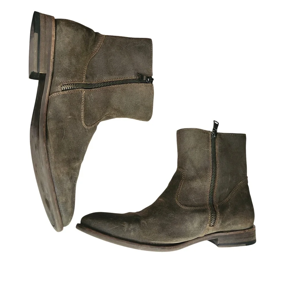 Banana Republic Mens 9.5 Brown Suede Leather Side Zip Ankle Boots Distressed